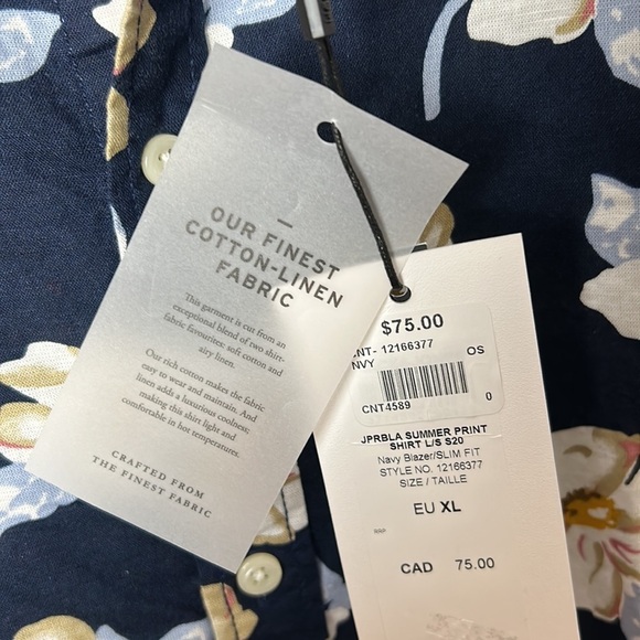 Jack & Jones XL blue yellow floral cotton linen blend men dress shirt NWT! - Picture 5 of 16